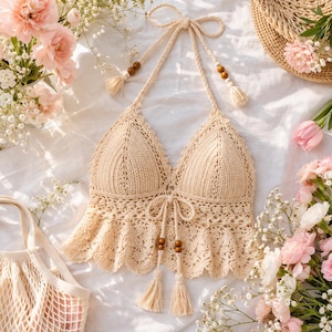 Haut brassière au crochet fait main, vêtements de plage dos nu en dentelle bohème, vêtements de festival d'été image 9