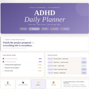 ADHD Daily Planner 2026 — Interactive HTML Digital Planner, Brain Dump, Time Blocks, Focus Sessions, ADHD-Friendly Design, Instant Download