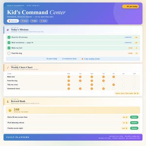 Kid's Command Center – Interactive Chore Chart, Homework Tracker (Instant Download)