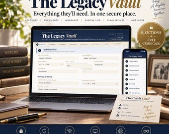 The Legacy Vault — Encrypted Estate Planning Binder · Will, Accounts, Wishes · PIN-Locked Interactive HTML · Instant Download
