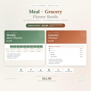 Maaltijd- en boodschappenplannerbundel – digitale HTML-planners (directe download)