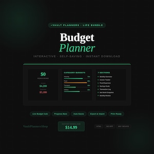 Budget Planner 2026 — Interactive HTML Digital Planner, Monthly Budget Tracker, Income & Expense, Savings Goals, Net Worth, Instant Download