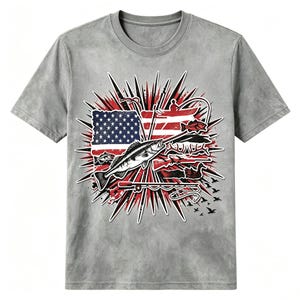 American Flag Fishing Hunting Sublimation PNG, Bass Fish Duck Deer Antler Outdoor Hunter Fisherman Patriotic Print