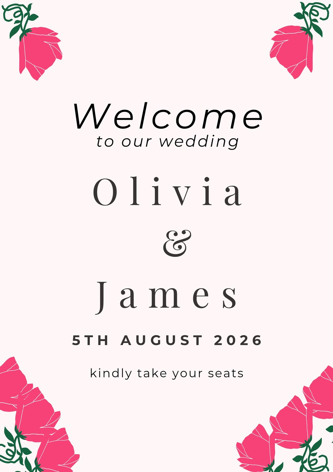 Editable Wedding Welcome Sign Template, Minimalist Canva Decor (digital ...