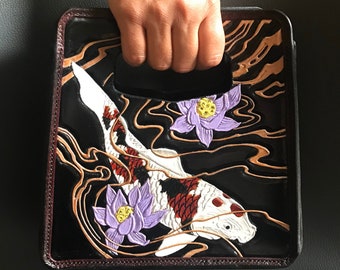Koi Lotus Leather Open Clutch Small Handbag