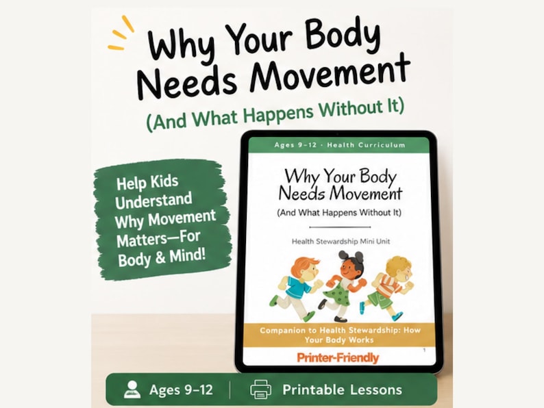 Kids Exercise Science Unit Study Ages 9–12 | Why Movement Matters for Learning & Health | Printable PDF image 1