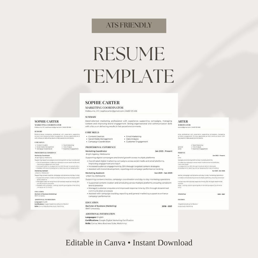Editable Resume Template Canva | ATS Friendly Resume | Modern ...