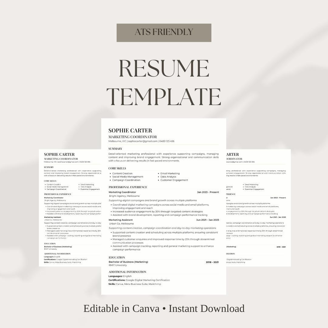 Editable Resume Template Canva | ATS Friendly Resume | Modern ...