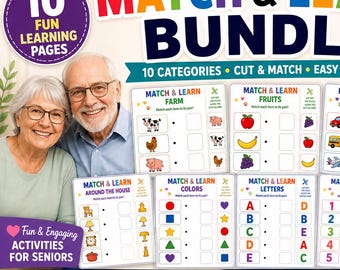 Senior Citizen Activity Printable | Match & Learn Games | Memory Worksheets | Easy Brain Games | Large Print Activities | Dementia Friendly