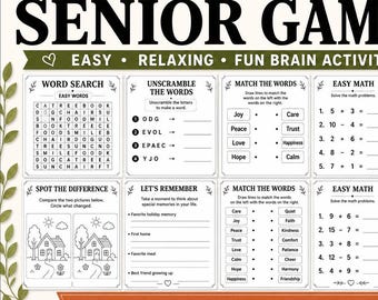 Large Print Senior Citizen Games Printable, Easy Brain Activities for Senior Citizens, Memory Care Worksheets, Dementia Friendly Activities