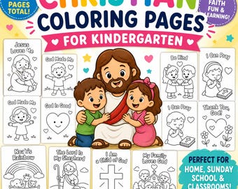 Christian Coloring Pages for Kids | Bible Coloring Book Printable | Kindergarten Faith Coloring Pages | Sunday School Activity | 12 Pages