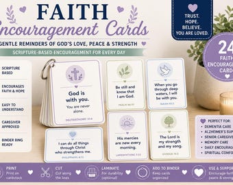 Faith Encouragement Cards Printable | 24 Scripture Cards for Senior Citizens and Caregivers | Christian Dementia Support | Bible Verse Cards