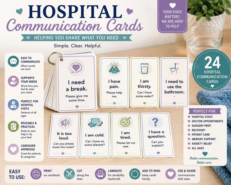Hospital Communication Cards Printable | Patient Communication Cue ...