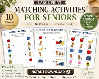 Visual Matching Activities for Senior Citizens | Dementia & Alzheimer’s Printable | Large Print Brain Games | Easy No-Prep Worksheets