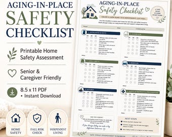 Aging in Place Safety Checklist, Senior Citizen Home Safety Assessment, Fall Prevention Printable, Caregiver Elderly Care PDF