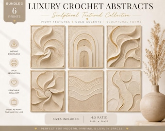 Luxury Crochet Abstract Wall Art Bundle, Neutral Textured Printable Art, Organic Modern Decor, Sculptural Minimalist Wall Prints, 4:5 Ratio