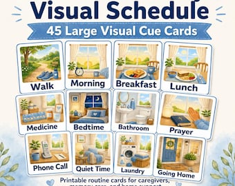 Dementia Daily Visual Schedule | 45 Large Visual Cue Cards | Caregiver Routine Cards | Memory Care Printable | Senior Care Aid