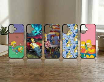 Yellow Cartoon Phone Case Pink Donut Art Cover for iPhone 17 16 15 14 13 Pro Max Samsung S26 S25 Ultra 90s Animated Sitcom Gift