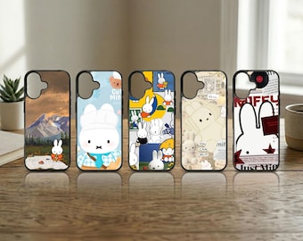 Minimalist Bunny Phone Case Cute White Rabbit Cover for iPhone 17 16 15 14 13 Pro Max Samsung S26 S25 Ultra Kawaii Line Art Gift