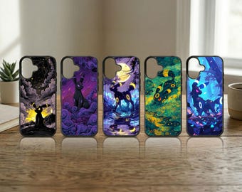 Midnight Fox Phone Case Umbreon Lunar Creature Art Cover for iPhone 17 16 15 14 13 Pro Max Samsung S26 S25 Ultra Dark Evolution Gamer Gift