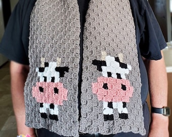 Cow Scarf C2C Crochet Pattern, Written Row Counts, C2C Graphs, Corner to Corner Crochet Pattern, C2C Graph