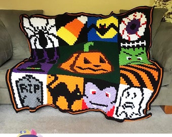 Halloween Squares Afghan C2C Crochet Pattern, Written Row by Row, Color Counts, Instant Download, C2C Graph, C2C Pattern, C2C Graphgan