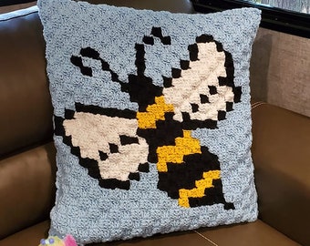 Bee Pillow C2C Crochet Pattern, Written Row by Row, Color Counts, Instant Download, C2C Graph, C2C Pattern, Crochet Pillow