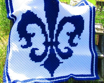 Fleur de lis Afghan C2C Crochet Pattern, Written Row Counts, C2C Graphs, Corner to Corner, Crochet Pattern, C2C Graph