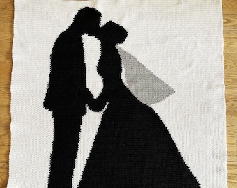 Wedding Couple Afghan SC / TSS Crochet Pattern, Written Row Counts for single crochet and tunisian simple stitch