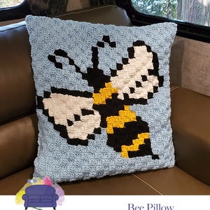 Bee Pillow C2C Crochet Pattern, Written Row by Row, Color Counts, Instant Download, C2C Graph, C2C Pattern, Crochet Pillow