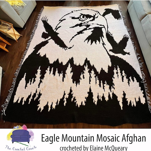 Eagle Mountain Afghan Mosaic Crochet Pattern, Written Row by Row,  Instant Download, Overlay Mosaic,  Crochet Pattern, Crochet Couch