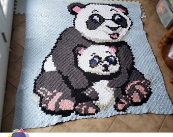 Panda Mommy Baby Afghan C2C Crochet Pattern, Written Row Counts, C2C Graphs, Corner to Corner, Crochet Pattern, C2C Graph