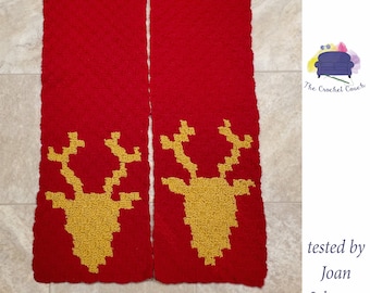 Deer Scarf C2C Crochet Pattern, Written Row by Row, Color Counts, Instant Download, C2C Graph, C2C Pattern, Corner to Corner, Crochet Couch