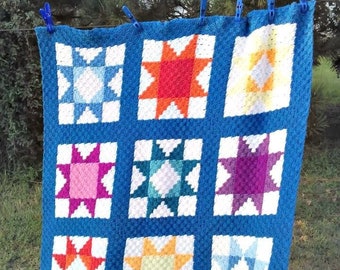 Star Stash Buster Blanket Quilt Afghan, C2C Crochet Pattern, Written Row Counts, C2C Graphs, Corner to Corner