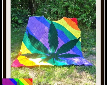 Marijuana Leaf Stripe Afghan C2C Crochet Pattern, Written Row Counts, C2C Graphs, Corner to Corner, Crochet Pattern, C2C Graph