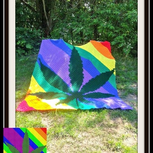 Marijuana Leaf Rainbow Stripe Crochet Afghan Pattern (C2C Graph)