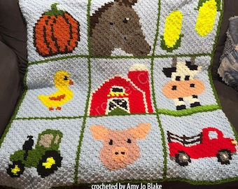 Barnyard Squares Afghan C2C Crochet Pattern, Written Row Counts, C2C Graphs, Corner to Corner, Crochet Pattern, C2C Graph