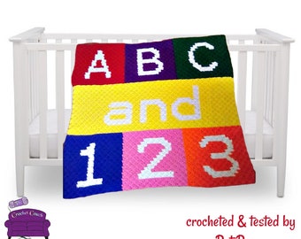 ABC and 123 Baby Afghan, C2C Crochet Pattern, Written Row Counts, C2C Graphs, Corner to Corner, Crochet Pattern, C2C Graph