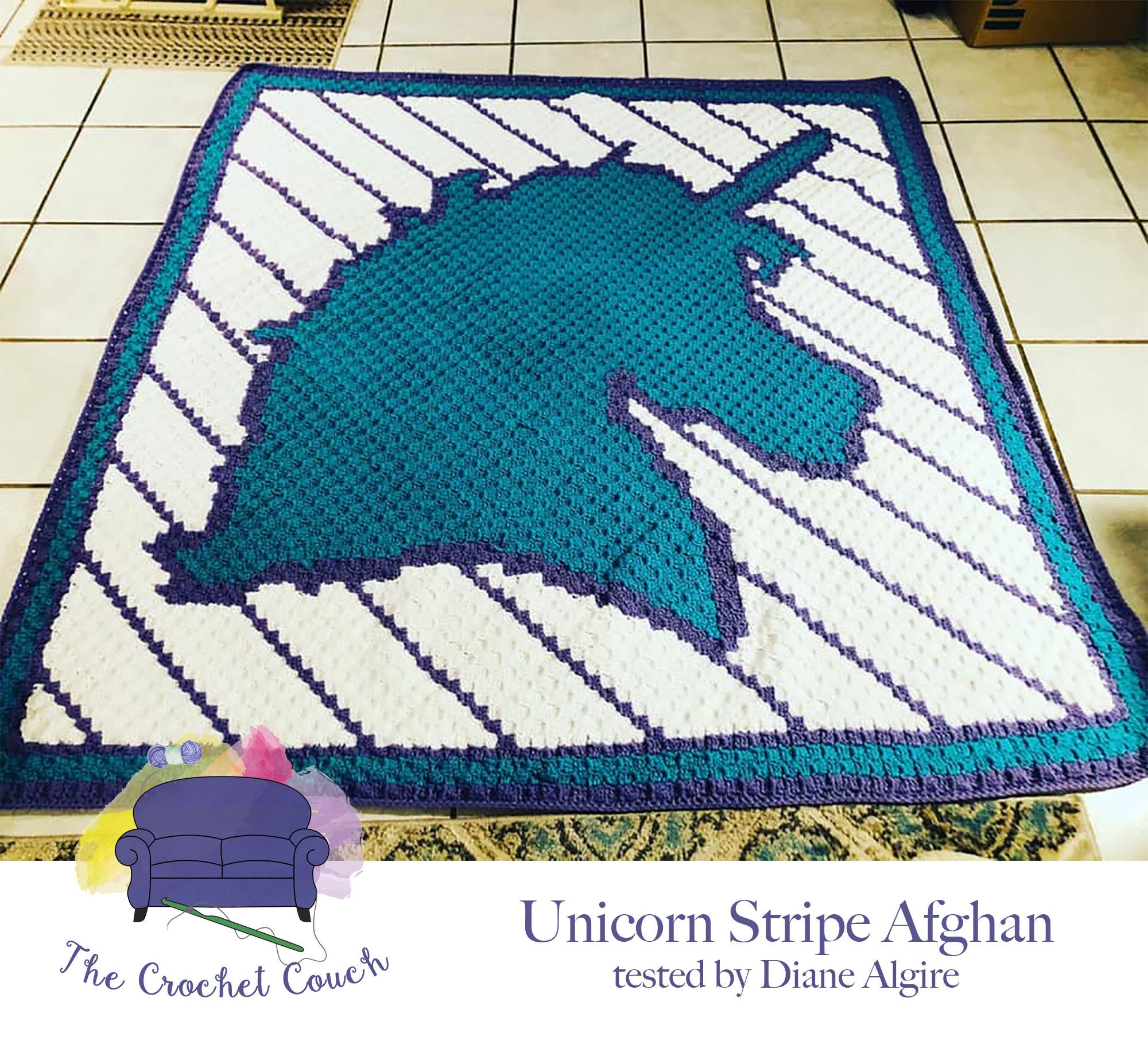 Unicorn Stripe Afghan, C2C Crochet Pattern, Written Row by Row, Color