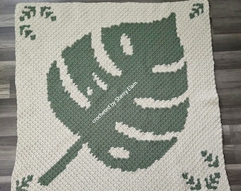 Monstera Leaf Afghan C2C Crochet Pattern, Written Row Counts, C2C Graphs, Corner to Corner, Crochet Pattern, C2C Graph