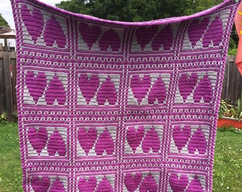 Crowned with Love – Baby Heart Afghan Crochet Pattern: Mosaic Baby Blanket (PDF Pattern)