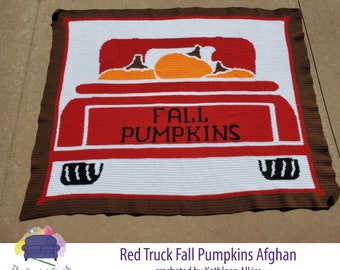 Red Truck Fall Pumpkins SC or TSS Crochet Pattern, Written Row Counts for single crochet and tunisian simple stitch