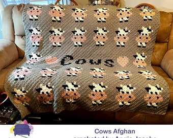 Cows Afghan C2C Crochet Pattern, Written Row Counts, C2C Graphs, Corner to Corner, Crochet Pattern, C2C Graph