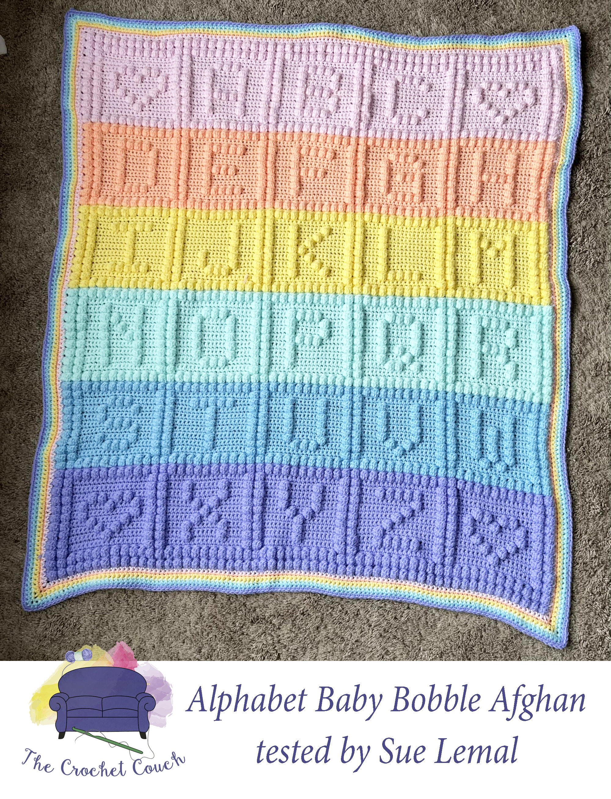 Alphabet Baby Afghan Bobble Stitch Crochet Pattern, Written Row by Row