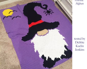 Halloween Gnome Afghan C2C Crochet Pattern, Written Row by Row, Color Counts, Instant Download, C2C Graph,  C2C Crochet, Graphgan