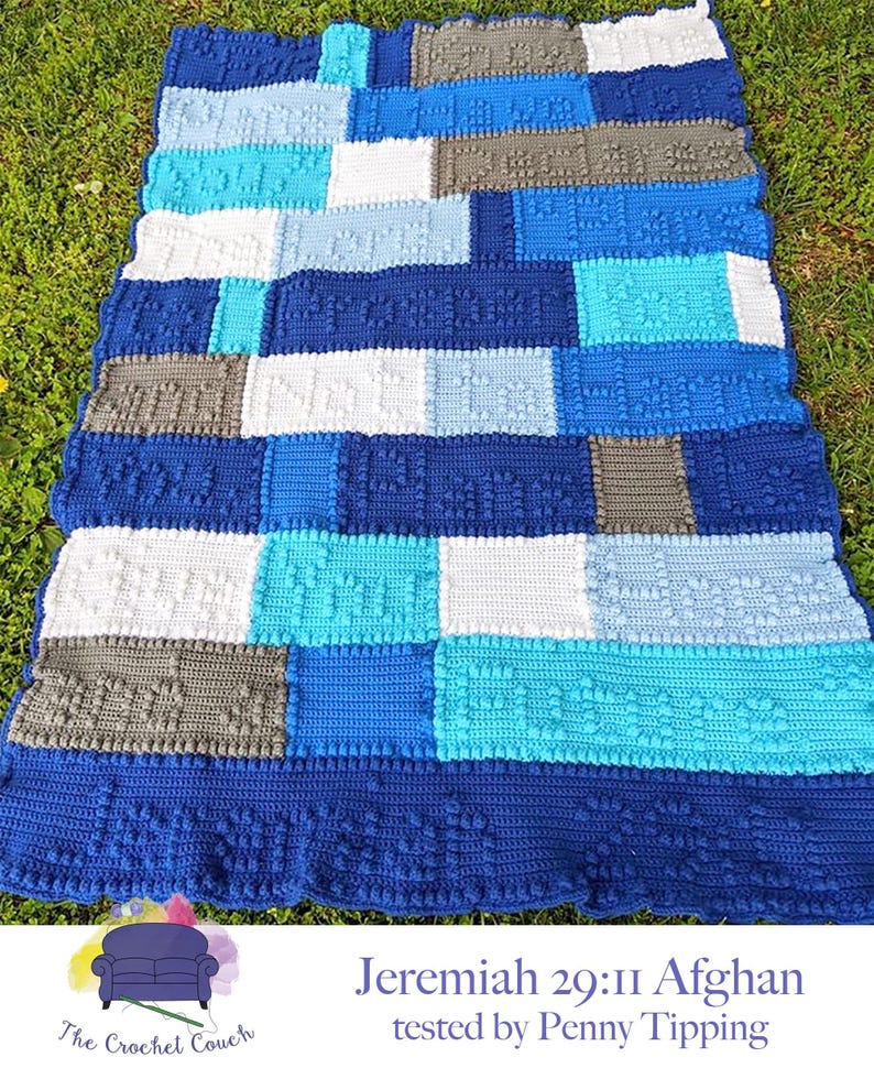 Jeremiah 29:11 Afghan, Bobble Crochet Pattern, Graph and Written Row by Row Included image 5