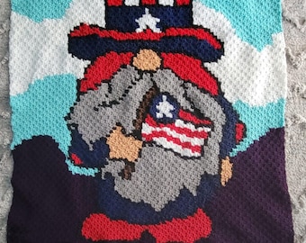 Patriotic Gnome Afghan, C2C Crochet Pattern, Written Row by Row, Color Counts, Instant Download, C2C Graph, C2C Pattern, Graphgan
