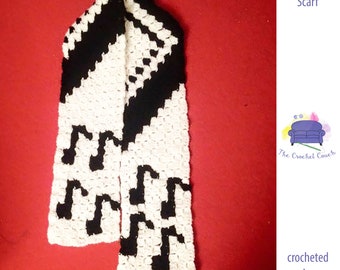 Musical Notes Scarf C2C Crochet Pattern, Written Row Counts, C2C Graphs, Corner to Corner, Crochet Pattern, C2C Graph