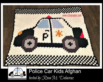 Police Car Kids Afghan C2C Crochet Pattern, Written Row Counts, C2C Graphs, Corner to Corner, Crochet Pattern, C2C Graph