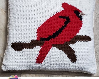 Cardinal Pillow Crochet Pattern Single Crochet, sc, Tunisian Simple Stitch, tss